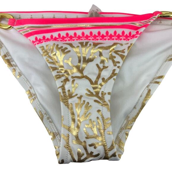 Victoria's Secret Gold Coral Print Bikini Gold Tone Hardware Womens Small - Picture 7 of 7